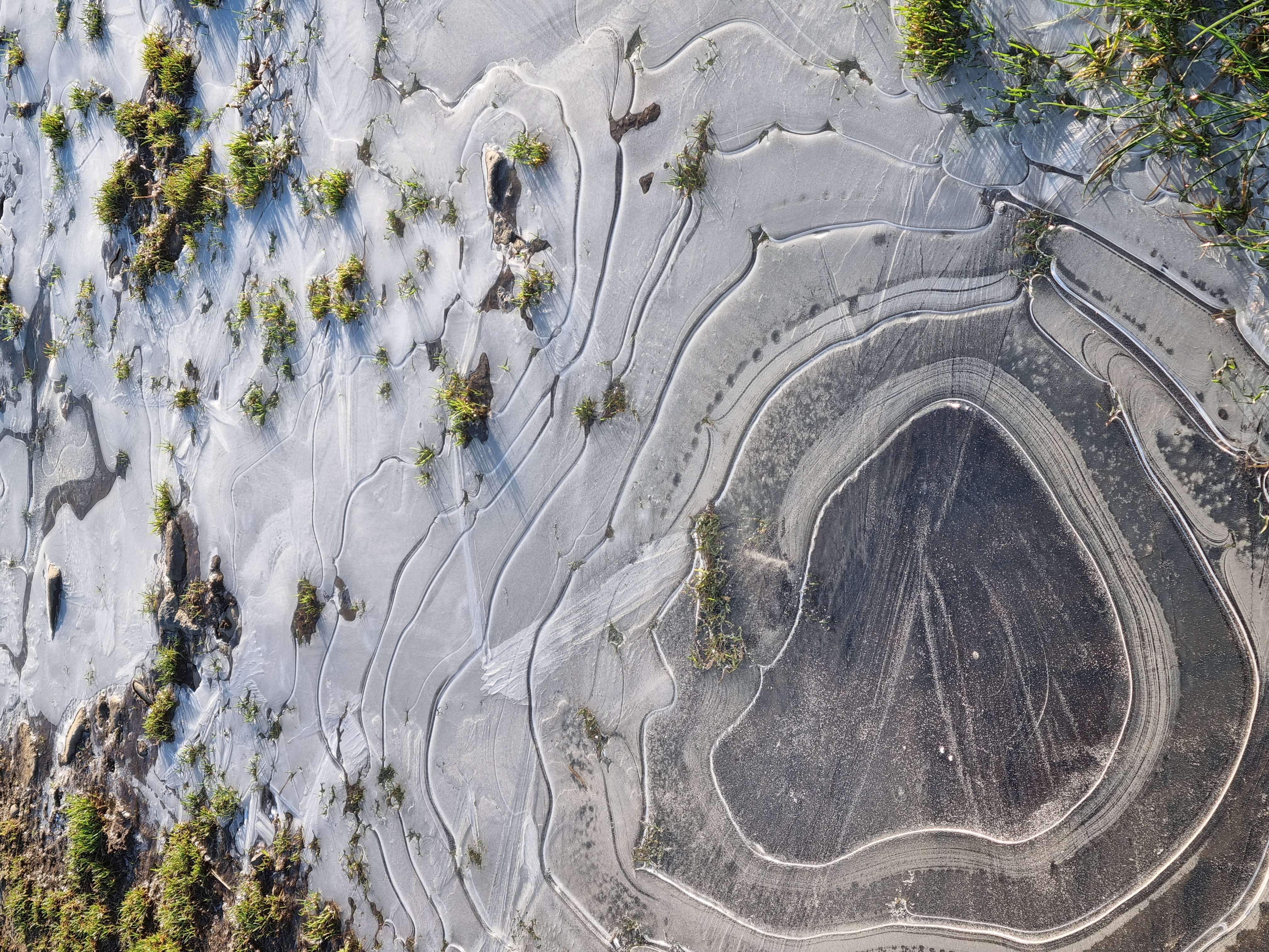 Winter puddles of ice